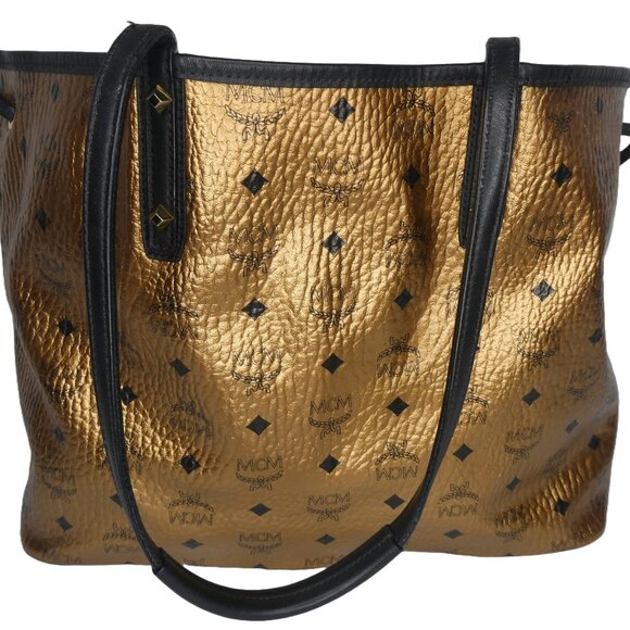 AUTHENTIC MCM Bronze and black Leather Tote  Handbag - Picture 2 of 7